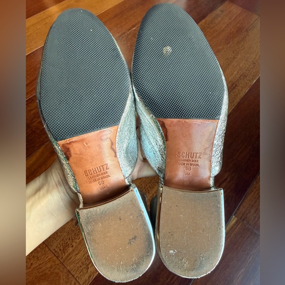 SCHUTZ Gold Silver Genuine Leather Flats, Size 6 - Picture 8 of 17